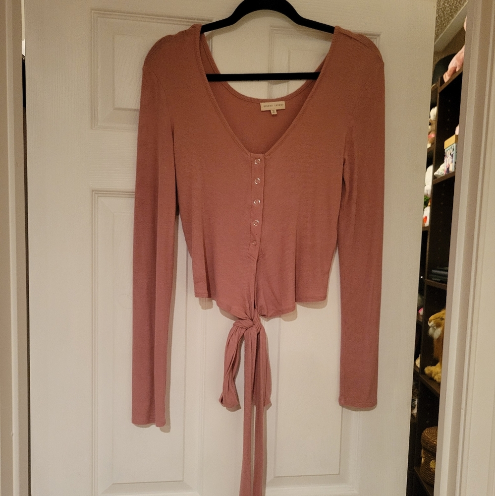 Gilded Intent Pink Crop Tie Front Blouse